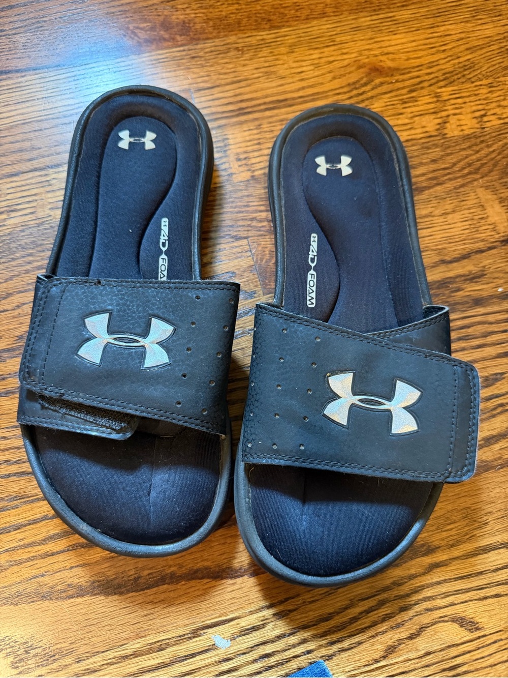 Under Armour Black Adjustable Slide Sandals with Silver Logo